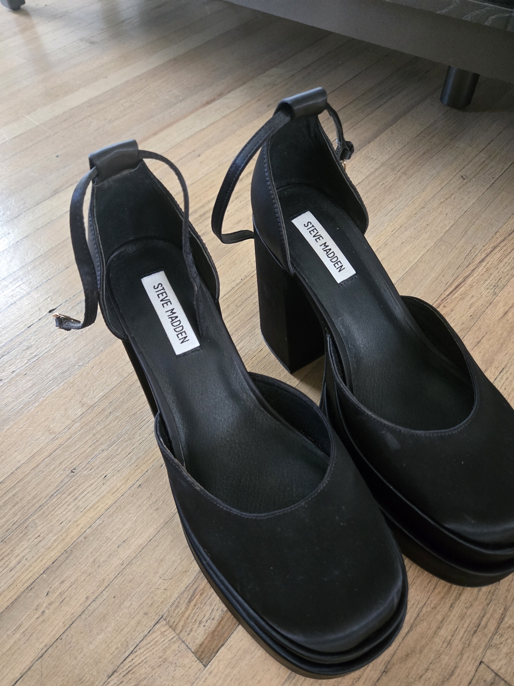 Steve Madden Black Platform Ankle-Strap Block Heels